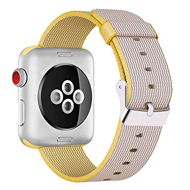 INTENY Woven Nylon Fabric Wrist Strap Replacement Band with Classic Square Stainless Steel Buckle Compatible for Apple iWatch Series 1/2/3,Sport & Edition,38mm,Yellow LightGray