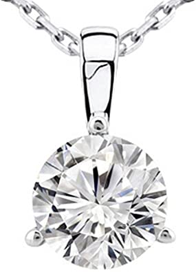 0.5 Carat Round Diamond 3 Prong Solitaire Pendant Necklace D-E Color I1 Clarity w/ 18" 14K Gold Chain