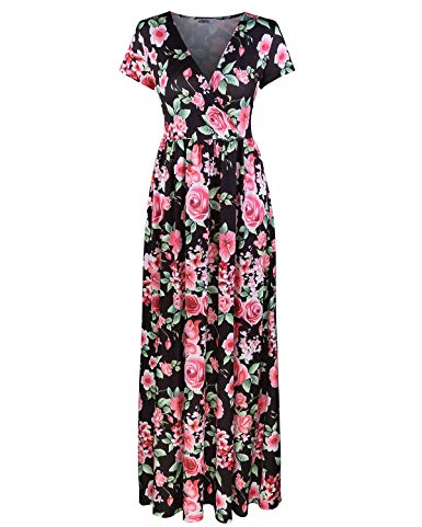 STYLEWORD Women's Summer V Neck Floral Maxi Long Dress