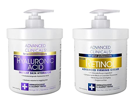 Advanced Clinicals Retinol Cream   Hyaluronic Acid Lotion Moisturizer Face & Body Skin Care Set. Anti Aging Dry Skin Rescue Creams Reduce Appearance Of Wrinkles, Fine Lines, & Sagging Skin, 2-Pack