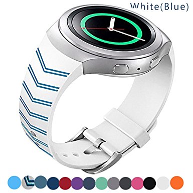 Lakvom Silicone Sport Style Watch Band for Samsung Gear S2 - white(blue)