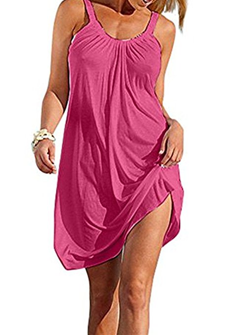 Poulax Women's Summer Causal Solid Color Beach Dress Swimsuit Bikini Cover UPS(FBA)
