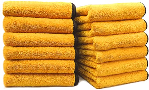 SoLiD 12 Pack Multipurpose Plush Microfiber Edgeless Cleaning Towel for Household and Car Washing, Drying, Detailing
