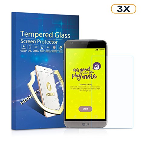 Tempered Glass Screen Protector for LG G5, Honsky [3 Pack] HD Crystal Clear / 9H Hardness/ Case Friendly/ Bubble Free/ Thin Ballistic Front Screen Protection Protective Cover Guard Film Shield