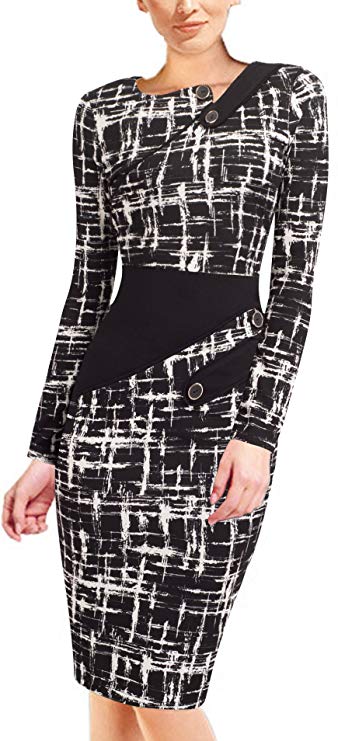 HOMEYEE Women's Voguish Colorblock Wear to Work Pencil Dress B231