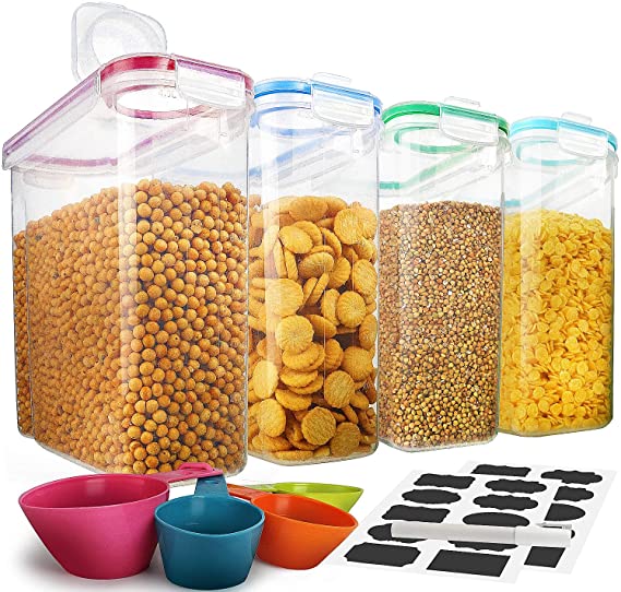 Cereal Storage Container Set,100% Airtight Best Dry Food Keepers,Great for Flour, Sugar, Rice & More - BPA Free Dispenser (4 Pack)