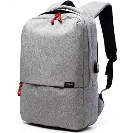 HaloVa Backpack, Canvas Laptop Backpack with USB Charging Port, Large Capacity Travel Backpack School Bag for Student Men, Gray