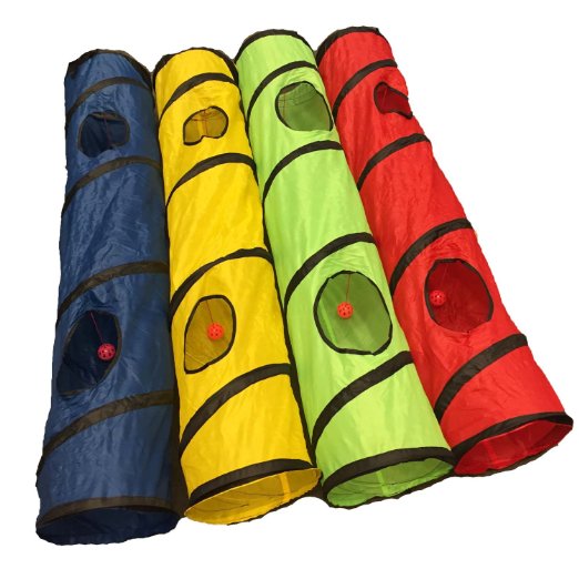 OMNI Kitty Cat Play Tunnel Pet Toy - Four Exit Holes - 4 Feet Long - Yellow
