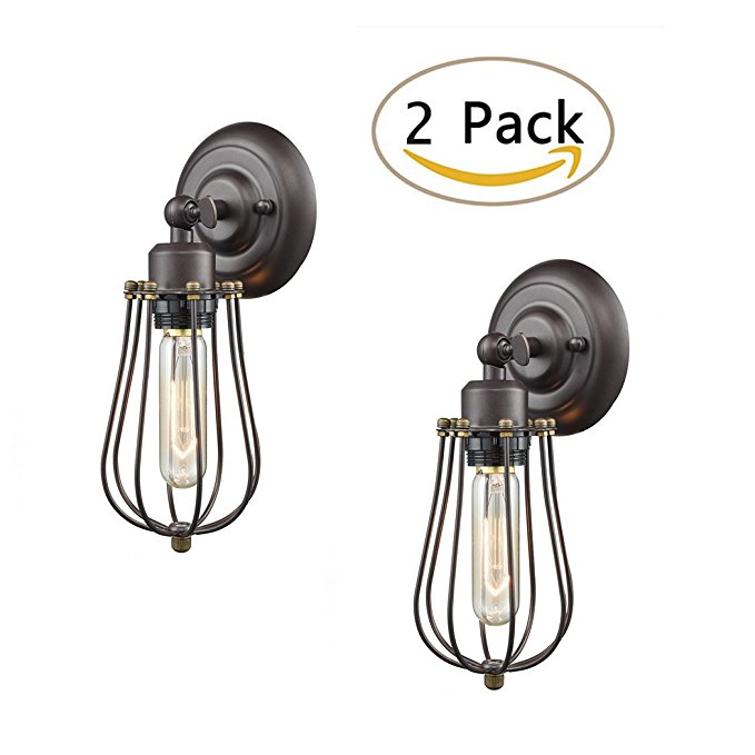 Ecopower Light Wire Cage Wall Sconce 2 Pack CLAXY Industrial Oil Rubbed Bronze Bulb Wall Light