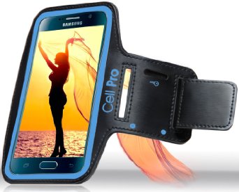 Samsung Galaxy Note 4 and 5 Sports Armband for Running 57quot 2 x ID  Credit Card  Money Holder and Key Holder - Best Sweat Proof and Water Resistant and Reflective band Lifetime Warranty Cyan Blue