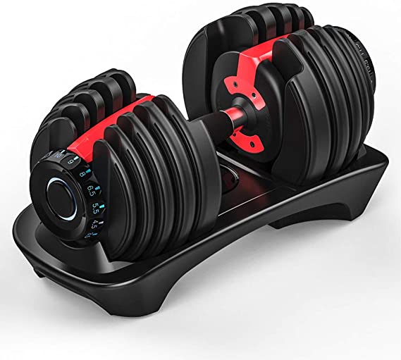 Single FDT Adjustable Dumbbell, Black and Red, Professional Comprehensive Training Equipment for Home Gym, Non-Slip Handle, Premium Silicon Steel Core, Rust-Resistant, 52.5Ib for Single, Label in KG.
