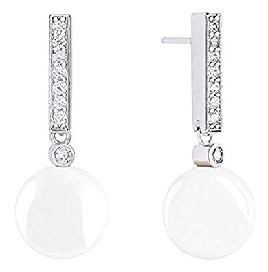 18k Gold Plated Round Simulated Shell Pearl with Cubic Zirconia Accented Drop Earrings (10.5-11mm)