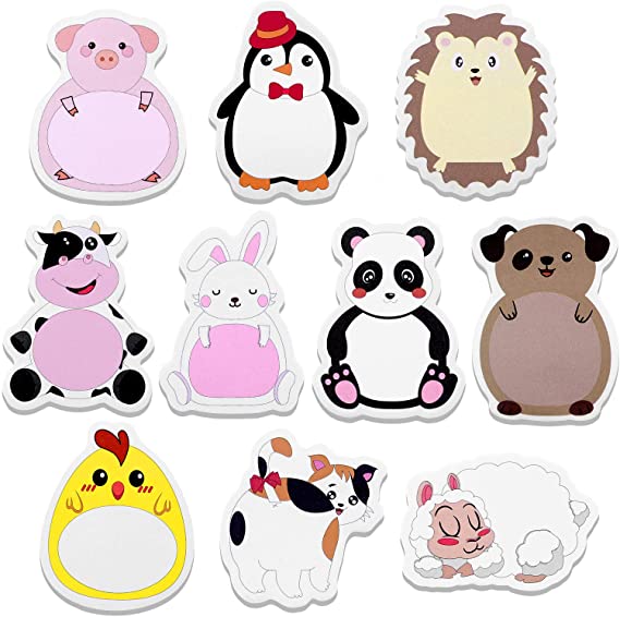 30 Sets Cartoon Animal Sticky Notes Cute Cartoon Memo Page Markers Flags in Different Shapes for Home, School and Office, 10 Styles