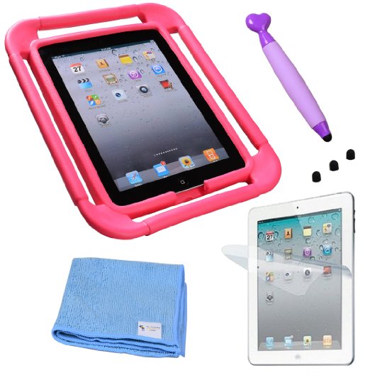 Ipad Case for Kids - With All Around Shock Absorbant Handles - Bumper To Keep Your Ipad 2 3 4 Safe when Handled By Children   Stylus for Kids with 3 Replacement Tips - Screen Protector - Cleaning Cloth - Lifetime Warranty (Hot Pink)