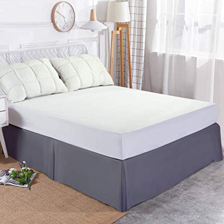 Edilly Hotel Luxury Bed Skirt Soft Microfiber 15-Inch Drop Wrinkle & Fade Resistant (Grey, Queen)