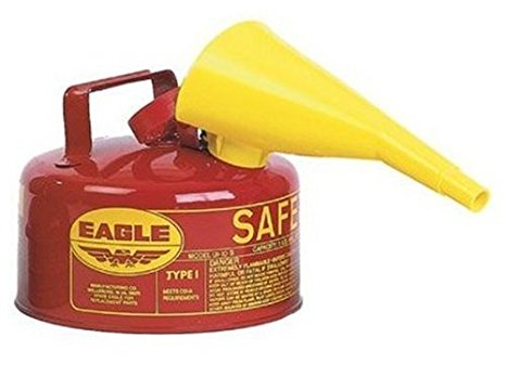 Eagle UI-10-FS Red Galvanized Steel Type I Gasoline Safety Can with Funnel, 1 gallon Capacity, 8" Height, 9" Diameter