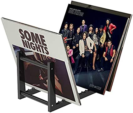 HIIMIEI Black Vinyl Record Holder, Acrylic Vinyl Record Display Stand for up to 50 Albums