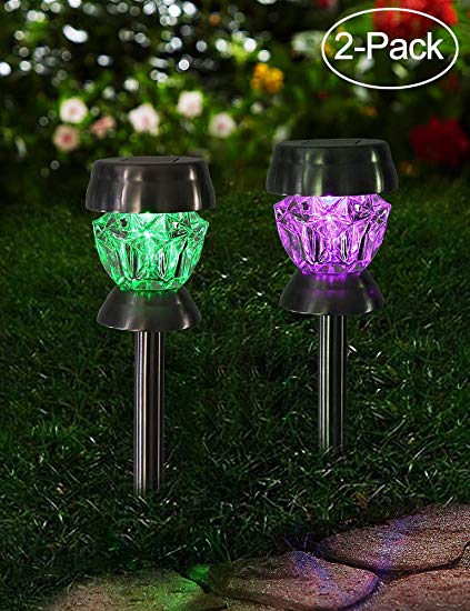 Bright Zeal 2-Pack Solar Lights Outdoor Pathway Color Changing - LED Color Changing Solar Stake Lights Waterproof - Patio Ground Lights LED Outdoor Solar Lights Outdoor Waterproof Colored Pathway