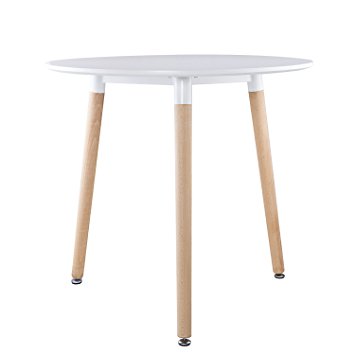 GreenForest Dining Table Modern Round Table White Coffee Table for Kitchen Dining Room Leisure Table with Wood Legs