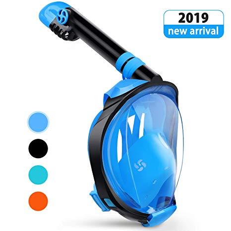 Greatever 2019 Upgrade G2 Full Face Snorkel Mask with Latest Dry Top System,Foldable 180 Degree Panoramic View Snorkeling Mask with Camera Mount|Safe Breathing,Anti-Leak&Anti-Fog for Adults/Kids