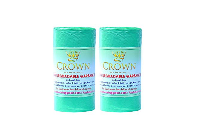 Crown Garbage Bag 100% Oxo Bio Degradable Premium Quality Small Size (Green) 17 Inch X 19 Inch 2 Rolls (60 Bags)