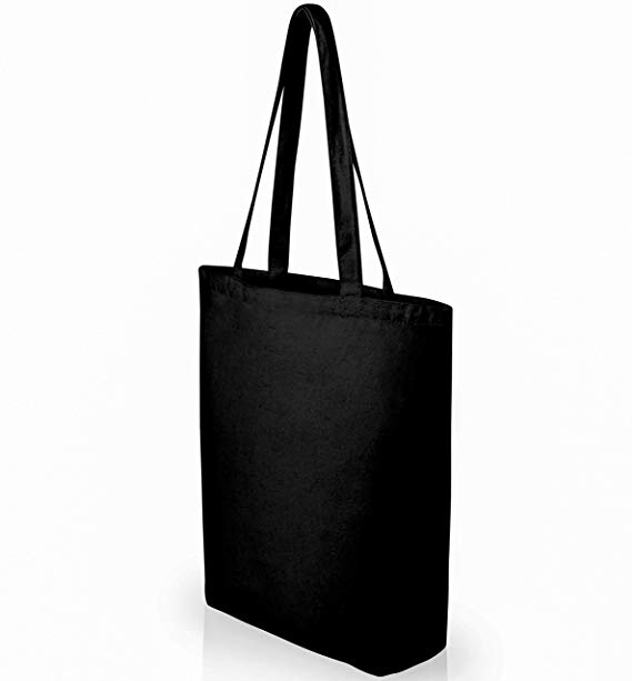 Heavy Duty Large Black Canvas Tote Bags with Bottom Gusset for Crafts, Shopping, Groceries, Books, and More! -1 Pack- 15x14x4 Inches