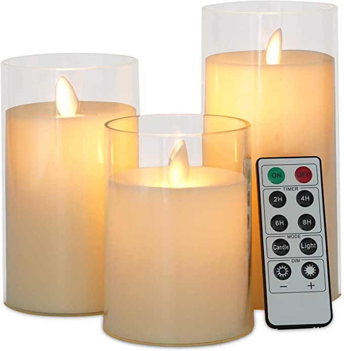 Flameless Candles Flickering Battery Operated Candles Pack of 3(D: 3"x H: 4"5"6") LED Candles Made of Unbreakable plexiglass and Remote Control with 24-Hour Timer(White)