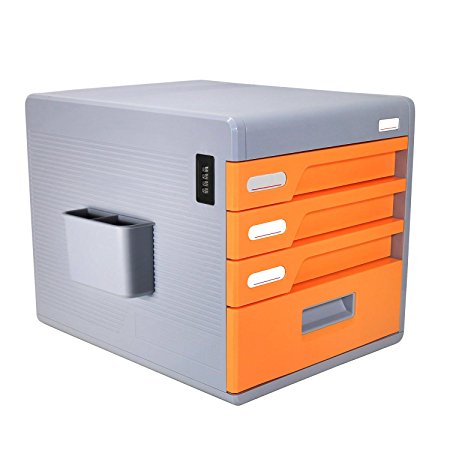 Plastic Storage Drawers Desk Storage Unit Organizer Lockable File Cabinet A4 Box For Office,Orange (Orange2)