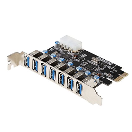 Ideapro 7 Port USB 3.0 Internal PCI-E PCI Express Host Controller Expansion Card Adapter with 4 Pin Power Connector for Desktops