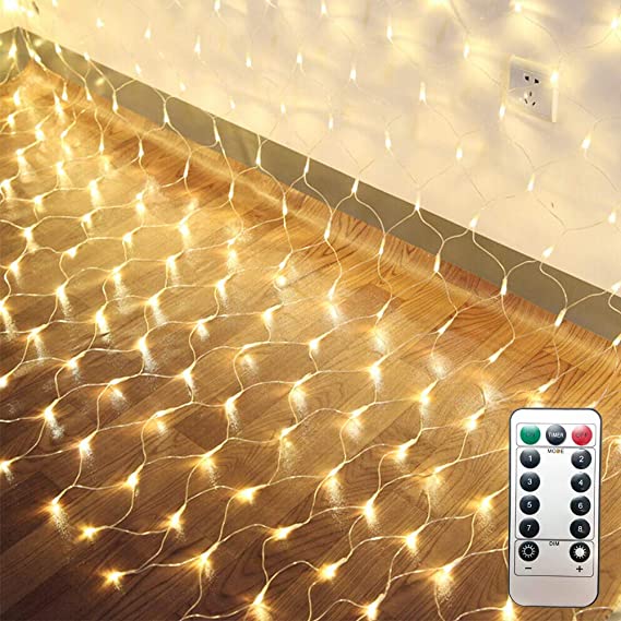 LED Net String Lights - 200LED Decorative Lights with Remote Control Waterproof 2 * 3M,8Modes Home Decor Wall Roof Curtain Decor Christmas Lights (Warm)