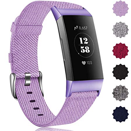 Maledan Bands Compatible with Fitbit Charge 3 & Charge 3 SE Fitness Activity Tracker for Women Men, Breathable Woven Fabric Replacement Accessory Strap