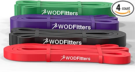 WODFitters Pull Up Assistance Bands - Stretch Resistance Band - Mobility Band - Powerlifting Bands, Durable Workout/Exercise Bands - 4 or 5 Band Set