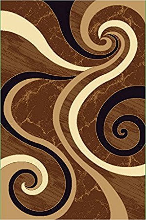 Contemporary Carved Modern Geometric with Swirl Design Area Rug Legacy Collection (5' x 7', Brown/Beige)
