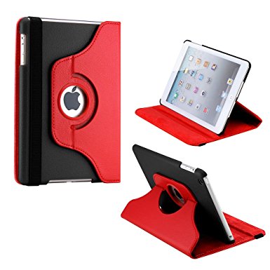 Gearonic ™ Chicago / Miami / Portland 360 Degree Rotating PU Leather Case Smart Cover With Swivel Stand for Apple iPad Mini 2 w/ Retina Display - Red & Black