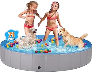 Dog Pool for Large Dogs Kiddie Pool Hard Plastic Foldable Dog Bathing Tub Portable Outside Kids Swimming Pool for Pets and Dogs