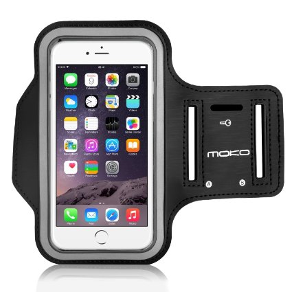 iPhone 6s Armband, iPhone 6 Armband, MoKo Sports Running Armband with Key & Card Slot, Waterproof, Perfectly for Hiking, Biking, Walking, BLACK (Fits Other Cellphones up to 5.2")