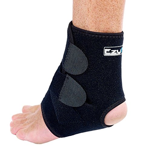 EzyFit Ankle Support Brace, Fully Adjustable Open Heel, Wrap Around Stabilizer Straps For Maximum Support - Strong Velcro with Flexible Neoprene for Greatest Comfort - 3 Sizes