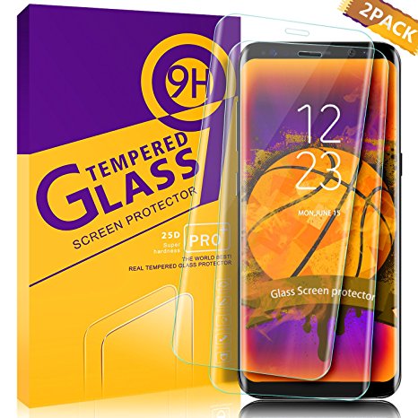 Galaxy S8 Glass Screen Protector Youer, Full Coverage Premium Tempered Glass Scratch Resistan HD Clear 3D Anti-Bubble Screen Film for Galaxy S8 - 2Pack