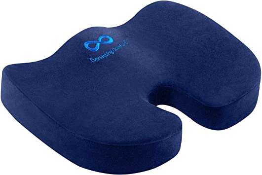 Everlasting Comfort Office Seat Cushion - Helps Back and Hip and Tailbone Pain - Fits Office Chair and Car - Memory Foam (Navy Blue)