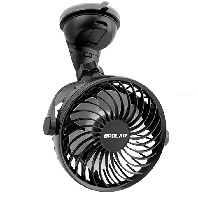 OPOLAR Mini Car & Desk Fan with Strong Suction Cup, High Airflow, Four Speeds, Powered Only by USB, Ideal for Sedan SUV RV Boat Auto Vehicles, Firmly Attached to Dashboard & Windshield, NO Battery