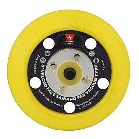 Neiko 30264A 5" Velcro Sander Backing Pad, 5/16" - 24 Thread | 5 Vacuum Holes | 10,0000 RPM