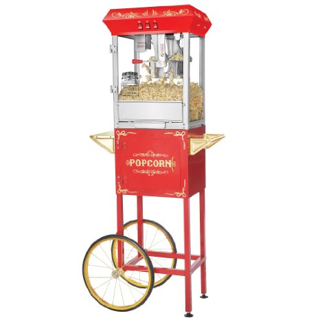 Great Northern Popcorn 6097 8 OZ Foundation Red Full Antique Style Popcorn Popper Machine Complete with Cart and 8-Ounce Kettle