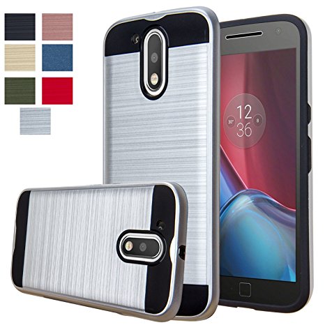 MOTO G4 Case,Moto G4 Plus Case, Aomax@ Hard Silicone Rubber Hybrid Armor Shockproof Protective Holster Cover Case For Motorold MOTO G4/G4 Plus (VLS ARMOR Silver)