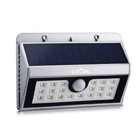 Litom 20 Big LED Solar Sensor Powered Wall Lights Weatherproof for Outdoor(Silver)