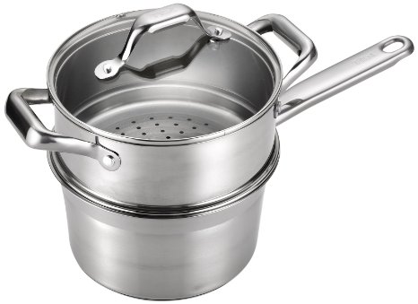 T-fal C81196 Ellegance Stainless Steel Oven Safe Double Boiler / steamer Cookware, 3-Quart, Silver