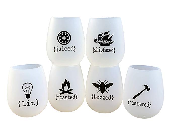 Unbreakable Silicone Wine Glasses- Set of 6 with Funny Sayings- Silly Wine Glasses Spring Break Camping Travel Pool Beach Weekend Trip Bachelor Party Shatterproof Rubber Collapsible Outdoor Wine Cups
