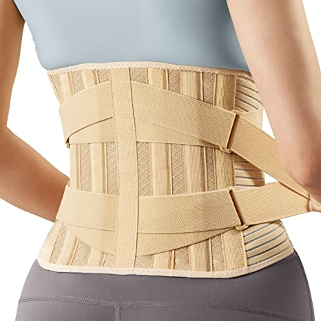 FREETOO Back Support Belt for Back Pain Relief with 6 Stays, Adjustable Back Brace for Men/Women for work , Anti-skid Lower Lumbar Support with 16-hole Air Mesh for Sciatica (L(waist:37.4''-45.3'')