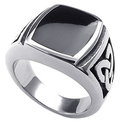 KONOV Mens Stainless Steel Ring, Celtic Knot Signet, Black