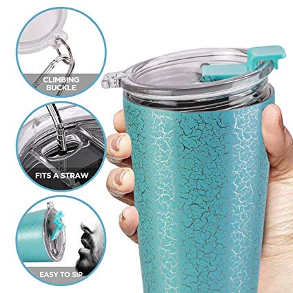 Stainless Steel Travel Mug, 20 oz Tumbler with Lid Spill-Proof,Double Wall Vacuum Insulated Water Tea Coffee Cup [Straw Included],Keeps Drinks Hot or Ice Cold