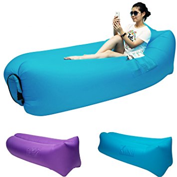 Great Home Inflatable Lounger, Air Sofa with Comfortable Headrest Design Easy Inflate Hangout Bean Bag Air Hammock Original Air Bag for Outdoor Indoor Camping Picnic Beach Hiking (Blue)